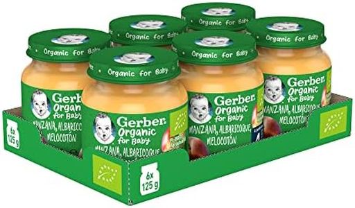 GERBER Organic Manzana Albaricoque Melocotón, Tarrito Puré para Bebés, Pack de 6x125g, a partir de 4 meses
