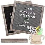 12x12'' Double Sided Felt Letter Board Rustic Frame Announcement Board with Base, 1100+ Changeable 4-Colors Letters and Cursive Words, for Home Decor