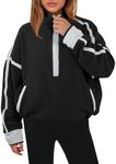 Womens Half Zip Sherpa Fleece Pullover Fashion Long Sleeve Soft Oversized Sweatshirt With Pockets Warm Fuzzy Hoodies Black Large