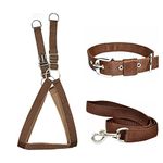 VIP Collection Dog Collar,Harness, and Leash Set-Adjustable,Durable, Escape-Proof Adjustable Soft and Stylish for All Breed Dogs Comfortable for Walking and Training Color-Brown (Medium)