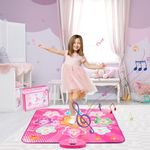 URMYWO 7 Game Modes Dance Mat Girls Toys for 3 4 5 6 7 8 Year Old Girls, Adjustable Musical Dance Pad Toy with LED Lights, Built in Music, Christmas Birthday Gifts for Girls
