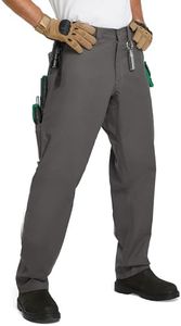 SKPRO Men's Work Pants Stretch Flex, Casual Pants Relaxed Fit, Water Resistant Carpenter Pants Heavy Duty (Dark Grey, 40W × 30L)