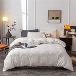 Janlive Washed Cotton Duvet Cover Full Ultra Soft 100% Cotton Solid Color White Duvet Cover Set with Zipper Closure -3 Pieces White Full