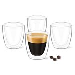 DLux Espresso Coffee Cups 80ml, Double Wall, Clear Glass Set of 4 Glasses 3oz, Insulated Borosilicate Glassware Tea Cup