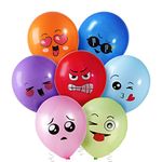 32 pcs Emoji Balloons Latex Emotion Smiley Face Balloons 8 Emoji Design 12 Inch Birthday Balloon with 2 Silver Ribbons Funny Balloons for Kids Birthday Party Decor Supplies