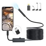 Endoscope Inspection Camera,Picache 1920P USB C Borescope Endoscope Camera with Light,Snake Camera with 8 LED Light,7.9mm IP68 Waterproof Probe for iOS and Android(16.4FT/5M,No WiFi Needed)