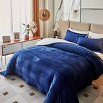 3-Layer Luxury Flannel Fleece Thick Bed Blanket King Size, Soft Plush Velvet Sherpa Blanket with 2 Pillow Shams Heavy Warm for Winter, Breathable n Washable, Navy Blue