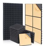 AUSLET Sound Proof Panels with Self-Adhesive, 12" X 12" X 2" Acoustic Foam 24 Pack High Density Soundproof Wall Panels Pyramid Sound Absorbing Panel for Home Office Acoustic Treatment Studio Foam