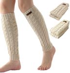 Leg Warmers for Women - Cable Knit Leg Warmers - Knitted Ankle Warmers - Winter Boot Cuffs for Women - Warm Calf Leg Warmers, Beige, Cream, OSFM
