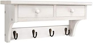 Emfogo Coat Hooks Wall Mounted, Rustic Wood Coat Rack Wall Mount Shelf with Hooks, Farmhouse Wall Coat Rack with Shelf & Coat Hook for Entryway, Mudroom, Bedroom, Kitchen, Bathroom (White)