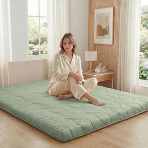 ZonLi Japanese Floor Mattress Futon Mattress King Size, 4" Thicken Roll Up Tatami Mat 100% Cotton Washable Cover, Portable & Foldable Floor Bed Mattress for Sleeping, Dormitory, Adult Kids, Green