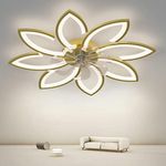 OLUZO Modern Ceiling Light with Fan, Low Profile Ceiling Fans with Lights and Remote/APP,Flush Mount Ceiling Fan,6 Wind Speed,3 Color Light,Ceiling Lamp for Bedroom/Living/Office… (90cm-Gold)