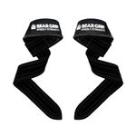 BEAR GRIP - Leather Weight Lifting Straps for Gym, Bodybuilding, Powerlifting, Crossfit and more (Black Dual Ply, Padded)