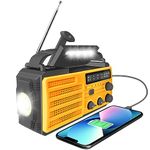 8000mAh Wind Up Solar Radio, Portable Crank Radio AM/FM SOS Alarm Dynamo Survival Radio, Phone Charger LED Flashlight & Reading Light, IPX3 Waterproof, with Compass for Emergency Outdoor (Yellow)