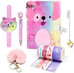 homicozy Dog Diary for Girls with Lock and Keys,Tie-dye Fuzzy Journal for Kids with 160 Lined Pages,Fluffy Secret Notebooks for Writing and Drawing,Birthday Gifts for Girls Ages 6 and Up,Puppy