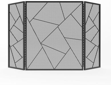 Lizh Metalwork 3 Panels Contemporary Style Fireplace Screen with Full Length Piano Hinges,Modern Foldable Decorative Mesh, Fire Spark Guard 48"(L) x 29"(H),Black