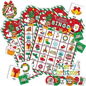 Funnlot Christmas Bingo Game for Kids, Christmas Games Christmas Crafts Christmas Activities with Reward Stickers for Kids Large Group Classroom Family Party Xmas
