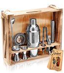 PAVOCI Cocktail Making Set – 11-Piece Cocktail Shakers Bartender Kit – Premium Stainless Steel Cocktail Maker with Wooden Stand and Accessories – Ideal Bar Tools, Kitchen, Professional Use