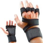 DreamPalace India Workout Gloves With Wrist Support For Gym Workouts,Pull Ups,Cross Training,Weightlifting,Calisthenics,Wod,Exercise-Silicone Padding-Great Hand Grip&No Calluses ,Black,Free Size