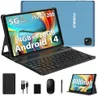 POWMUS Android 14 Tablet 10.1 Inch Tablets, 24 GB RAM,128GB Storage Expand 1TB, 1920 * 1200 IPS LCD Screen, 2.0GHz CPU,8000mAh, 5GWiFi,8+13MP, BT5.0, GPS Tablette PC w Keyboard and Mouse - Blue