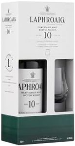 Laphroaig 10 Ans Islay Single Malt Scotch, Coffret avec 1 Verre, Whisky Écossais 40% - 70 cl
