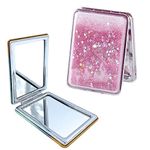 MEPOINT Compact Glass Makeup Mirror Mini Portable Double-Sided Magnifying Handheld Mirror Dream Quicksand Mirror For Travel (Color May Very, Square,Color May Very, Pink, Tabletop Mount