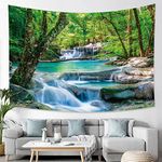 Green Forest Tapestry Wall Hanging Nature Art Extra Large Waterfall Nature Tapestry Tree Tapestries for Bedroom Living Room Dorm Decor 80x60 Inches