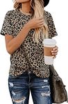 Leopard Print Tops for Women Long Sleeve Crew Neck Patchwork T Shirt Blouse, Y-leopard, X-Large