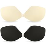 UEKUR Stick On Bra for Women Strapless Bra Invisible Sticky Backless Strapless Push Up Bra with Sticky Bra Push Up Skin Friendly and Breathable Bras (UK, Cup & Band, C, Beige and Black)