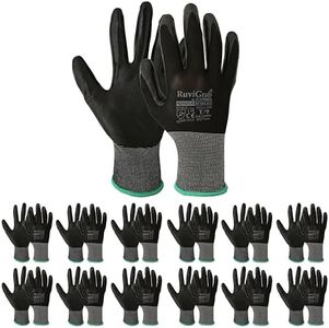 RuviGrab – Pack de 12 | Guante de Trabajo de Nitrilo | Guantes Anti-Grasas y aceites | Guantes jardinería | Guantes para Trabajos de Construcción o Agricultura | Guantes Trabajo Hombre y Mujer