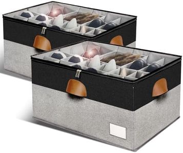 RONCHIL Shoe Organizer for Closet, Foldable Shoe Storage Bins with Clear Cover, Space Saving Shoes Holder with 4 Handles, Large Adjustable Shoe Box Storage Containers, Fits 12-24 Pairs, 2 Pack, Black