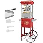 VEVOR Commercial Popcorn Machine, 8 Oz Kettle, 850 W Popcorn Maker on Wheels for 48 Cups per Batch, Theater Style Popper with 3-Switch Control Steel Frame Tempered Glass Doors Cart 1 Scoop 2 Spoons, R