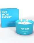 Boy Mom Candle - Amber and Patchouli Scented Candle - Gift for Moms with Boys - Relaxing Home Fragrance - 8oz Natural Soy Wax - 3 Wick Blue Candle - Premium Gift Box