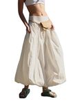 Women Y2k Bubble Long Skirt Low Rise Ruffle Aline Maxi Skirt Cute Summer Balloon Skirt(AA1-White,M)