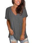 MOLERANI Plain T Shirts for Women V Neck Short Sleeve Loose Fit Tops Grey S