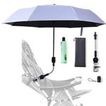 Universal Baby Parasol, Baby Pram Parasol, Sun Protection Parasol for Pram, Waterproof Umbrella for Trolley, Bicycle, Wheelchair, Buggy, Fishing (Silver)