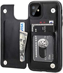 iPhone 11 Wallet Case with Card Holder,OT ONETOP PU Leather Kickstand Card Slots Case,Double Magnetic Clasp and Durable Shockproof Cover for iPhone 11 6.1 Inch(Black)