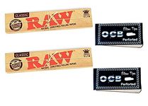 OUTONTRIP Raw Premium Classic Rolling Papers ( Pack of 2) with 2 OCB Filter Tip/Roach Books (Set of 4) (Brown)