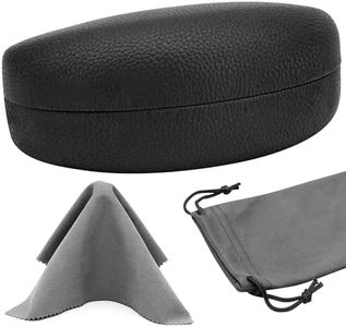 Premium Hard Sunglasses Case - PU Leather Large Glasses Case for Sunglasses and Eyeglasses - Includes Cleaning Cloth and Pouch - Stylish and Durable Eyewear Protection - Men's & Women's Case