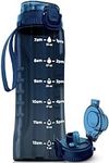 AQUAFIT Water Bottle 1L Sports Water Bottle with Straw - 1 Litre Water Bottle with Time Markings - Cycling Gym Bottle Motivational Time Stamped (Into the Blue)