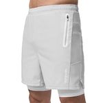 Hayabusa Men's Layered Performance Shorts - Light Grey, Large