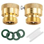 2 Pack Brass Vacuum Breaker 3/4" Inch GHT Hose Bibb Connector Backflow Preventer for Garden Spigot RV Hose Connection Backflow Preventer Connector with Tape and Extra washers