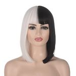 Women Black and White Bob Wigs - ATAYOU Short Half Black Half White Straight Halloween Cosplay Costume Wig