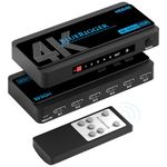 BlueRigger 4K HDMI Switch 5 in 1 Out (4K 60Hz, 5 Port Video Switcher, HDMI Hub, HDR10+, 18Gbps, Selector Box with IR Remote) – Compatible with HDTV, PS5, Xbox, Apple TV, Projector, Blu-Ray