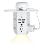 Outlet Extender Surge Protector - with Shelf and Night Light, USB Wall Charger with 5 USB Outlets and 3 USB Ports 1 USB C Outlet Wide Space 3-Sided Power Strip Multi Plug Outlets