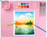 Silicone Painting Mat 20x16 Inches,Large Art Mat with Detachable Water Cup, Non-Slip Craft Trays Reusable Surface for Resin, Clay, Play Doh, DIY Arts & Crafts, Perfect Kids Gift for Girls Boys (Pink)