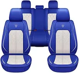 INCH EMPIRE Seat Cover 5 Seats Full Set Universal Fit for Most Vehicle Sedan SUV Truck Pickup Airbag Compatible Synthetic Leather Car Seat Cushion Protector All Weather Adjustable (Blue&White Diamond)