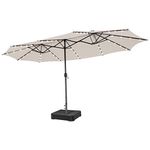 COSTWAY 4.5m Double-Sided Parasol with Base, Solar LED Lights and Crank Handle, Outdoor Extra Large Sun Umbrella, Twin Market Sunshade Shelter Canopy for Garden Patio Beach Yard (Beige)