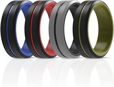 ThunderFit Silicone Wedding Rings for Men 2 Layers, Beveled Edge Rubber Engagement Bands 8.2mm Wide 2.5mm Thick - 1/2/3/4/5/6/7 Variety Multipack, 7.5 - 8 (18.2mm), Silicone, No Gemstone