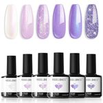 Modelones Purple Glitter Gel Nail Polish, 6 Colors Shimmer Violet Mermaid Gel Polish Cat Eye Sparkle gel nail Soak Off Led Summer Nail Gel Polish for Women Girl DIY Nail Art Gift